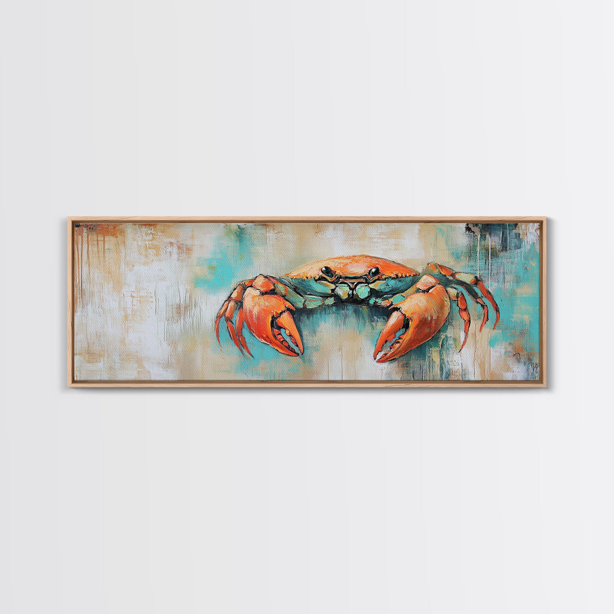 Rustic Crab Art Framed Canvas Print Coastal Nautical Wall Decor, Beach House Kitchen Art, Textured Ocean Painting, Living Room Accent