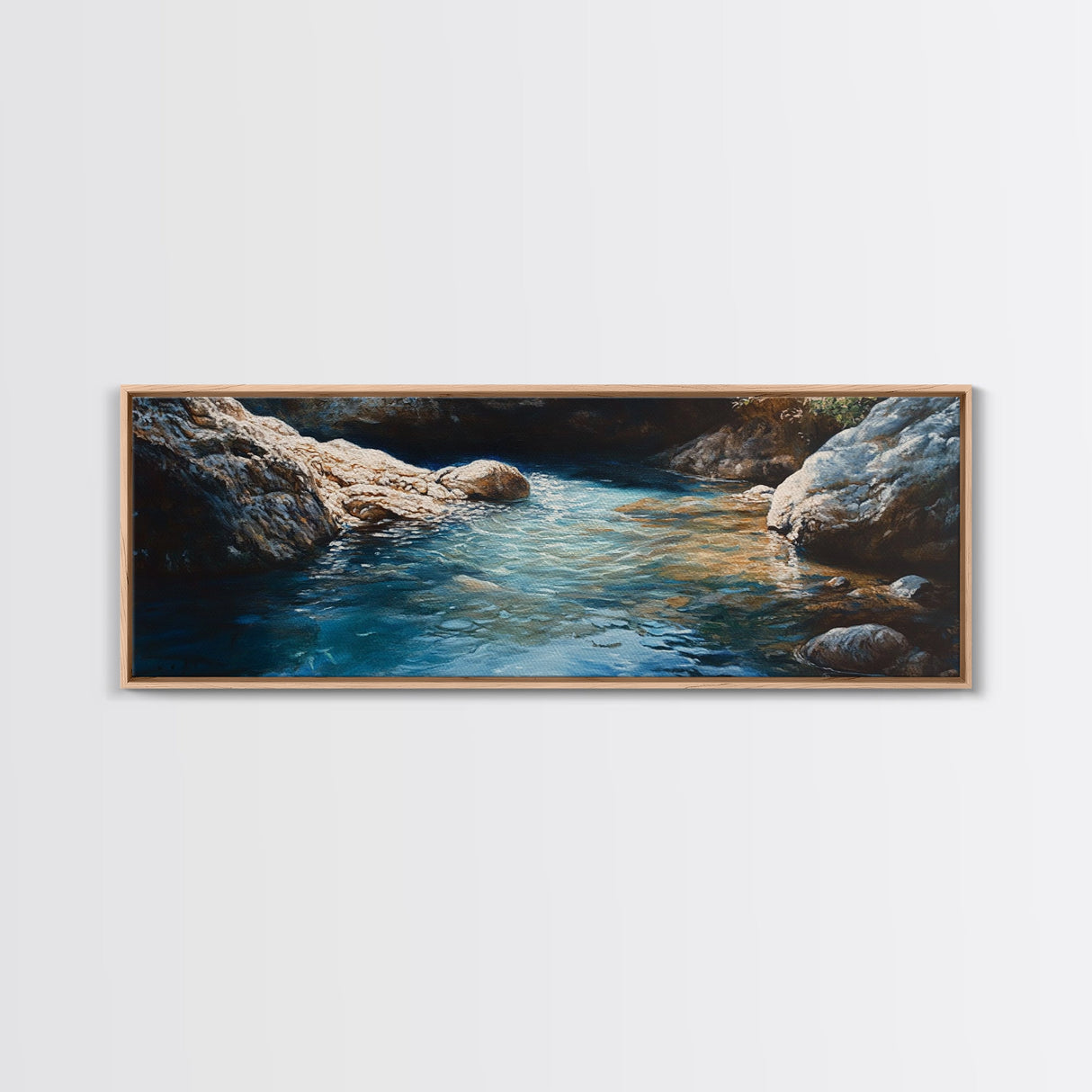 Tranquil Rocky Cove Canvas Print Nature Photography Wall Art, Serene Water Reflections, Modern Bedroom or Living Room Decor, Gift Idea