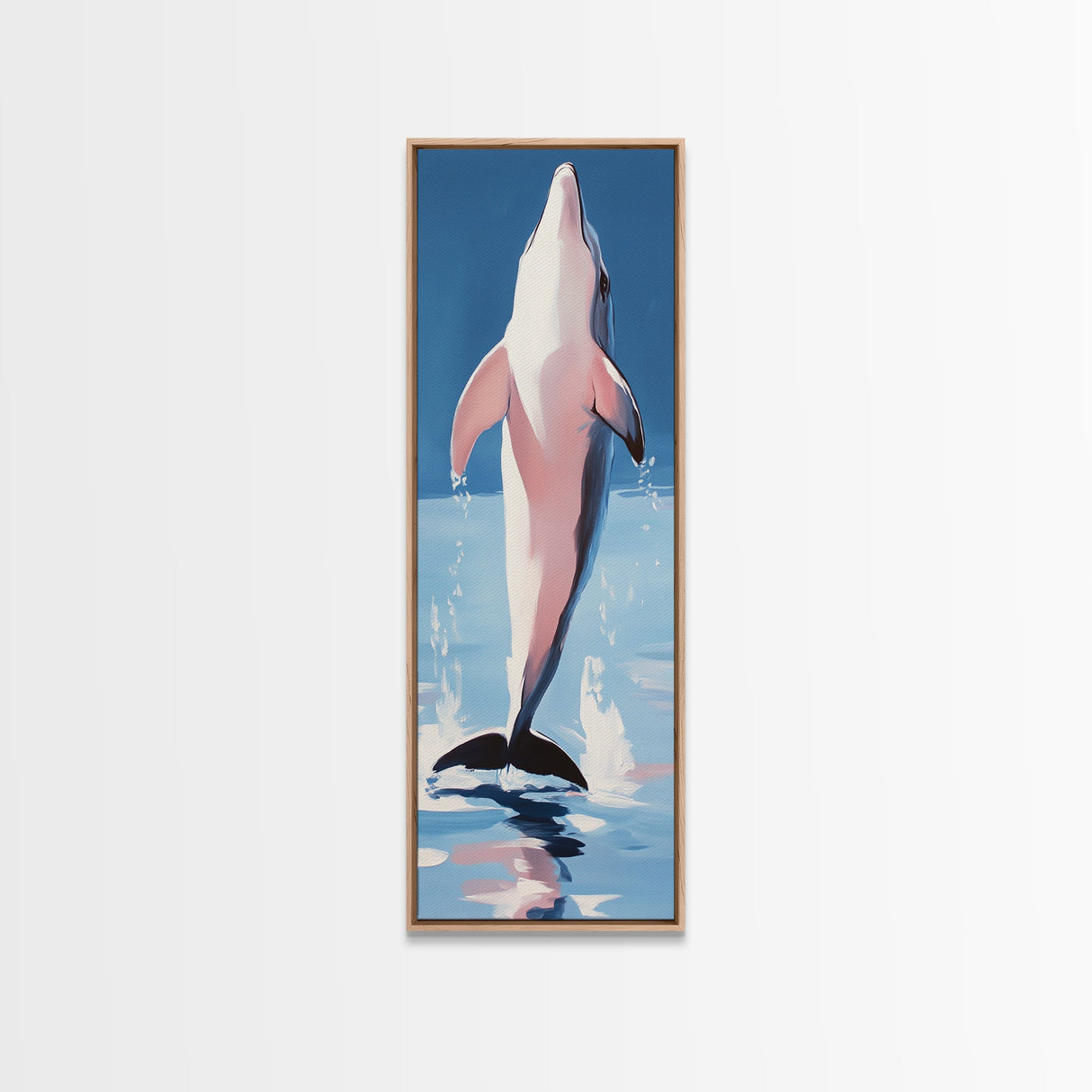 Leaping Dolphin, Ocean Wildlife, Canvas Print, Beach House Wall Art, Blue Coastal Aesthetic, Marine Life Art, Living Room Decor