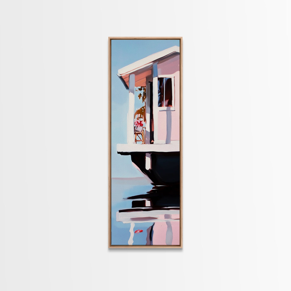Houseboat Reflection, Nautical Canvas Print, Modern Coastal Wall Art, Serene Home Decor, Minimalist Living Room Artwork, Ocean Aesthetic