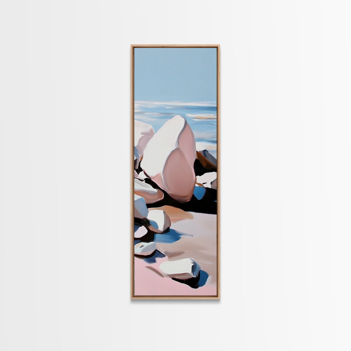 Coastal Rocks, Ocean Wall Art, Minimalist Seascape, Blue and White Decor, Beach House Aesthetic, Modern Landscape, Canvas Print