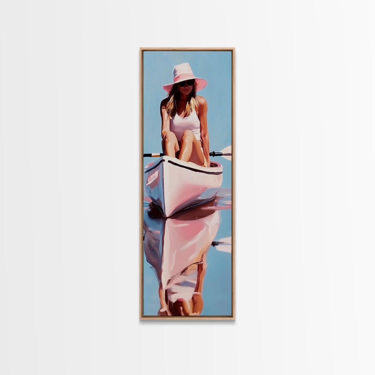 Woman in Kayak, Summer Adventure Art, Coastal Minimalist Painting, Ocean Escape Decor, Outdoor Lover Gift, Framed Canvas Print