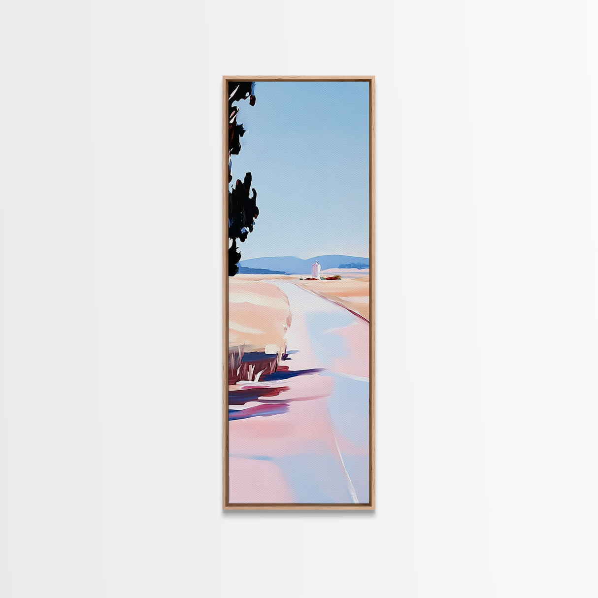 Country Road, Pastel Landscape Art, Rustic Farmhouse Wall Decor, Minimalist Painting, Serene Nature Scene, Living Room Framed Canvas Print