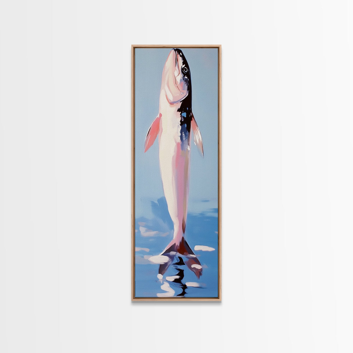 Fish, Water, Minimalist Art, Ocean, Coastal Decor, Marine Life, Blue, White, Kitchen Wall Art, Framed Canvas Print