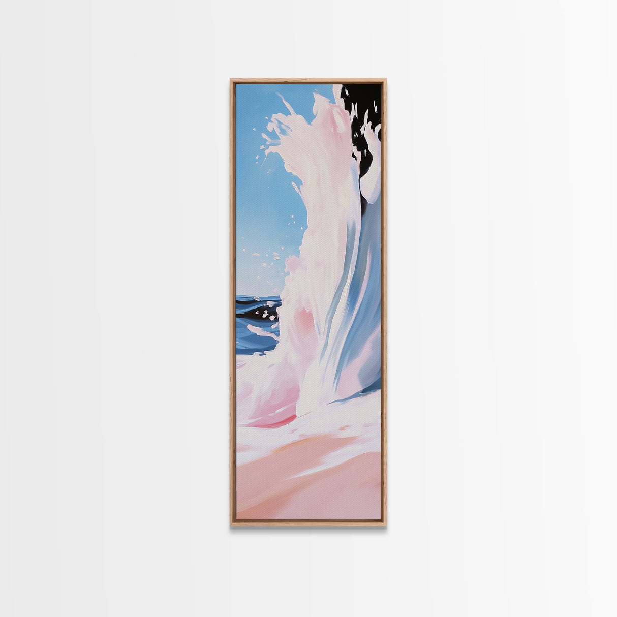 Ocean Wave, Beach Movement, Coastal Energy, Soft Pink Blue Seascape, Surf Lover Art, Modern Framed Canvas Print, Relaxing Wall Decor