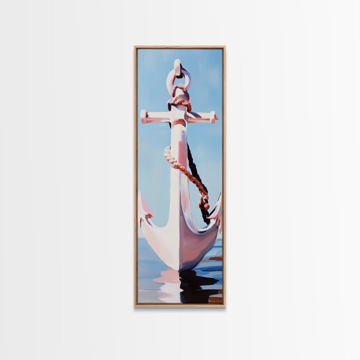 Nautical Anchor, Coastal Decor, Blue and Pink Art, Framed Canvas Print, Modern Minimalist, Ocean Wall Art, Beach House Decor