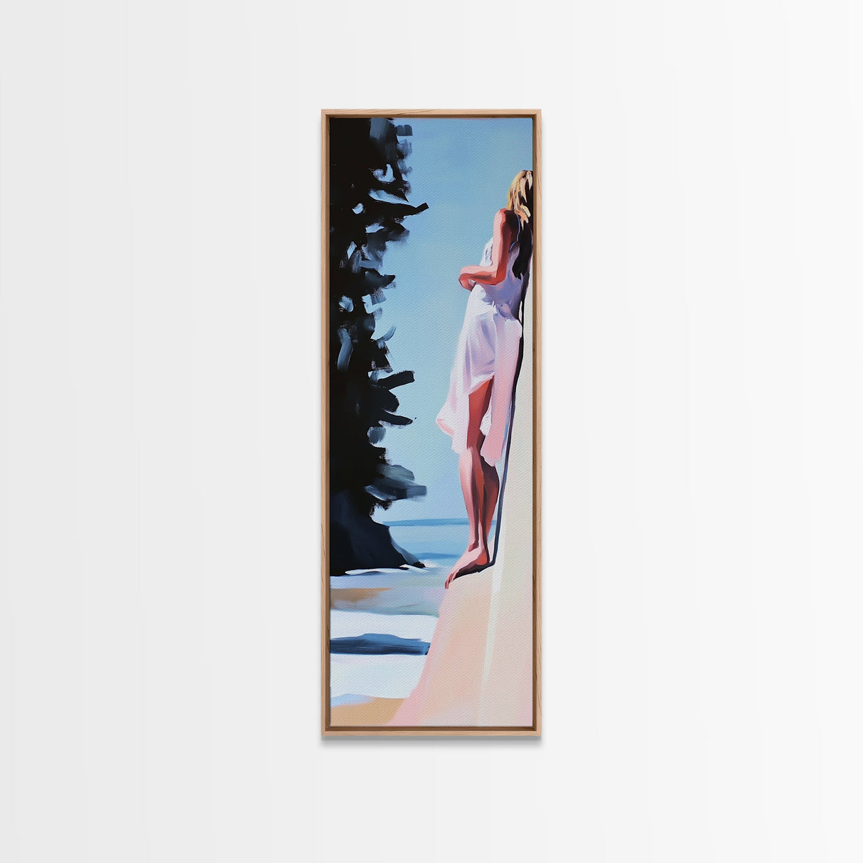 Woman On Cliff, Boho Wall Art, Feminine Canvas Print, Minimalist Decor, Dreamy Aesthetic, Coastal Style, Nature Art, Peaceful Decor