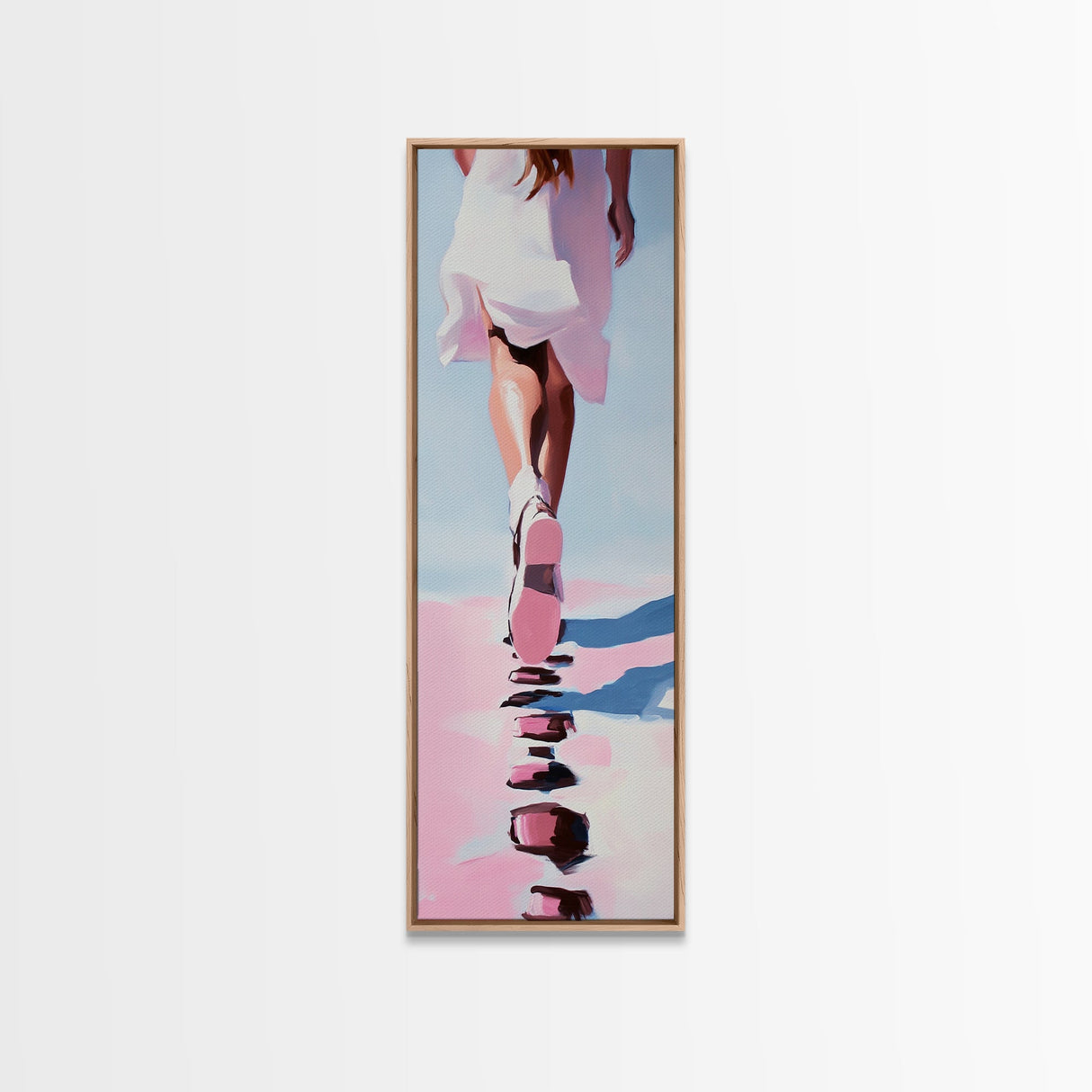 Elegant Walking Art, Minimalist Fashion, Dreamy Pastel Print, Framed Canvas Print, Modern Aesthetic, Bedroom Wall Art, Stylish Home Decor