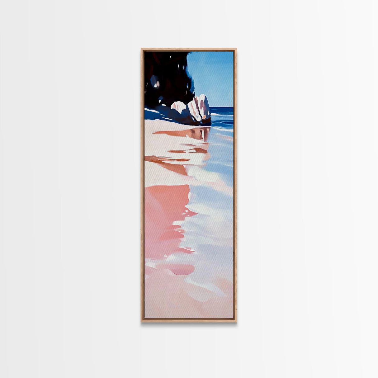 Tranquil Beach Scene, Coastal Wall Art, Pastel Ocean Print, Framed Canvas Print, Minimalist Seascape, Modern Home Decor, Bedroom Art