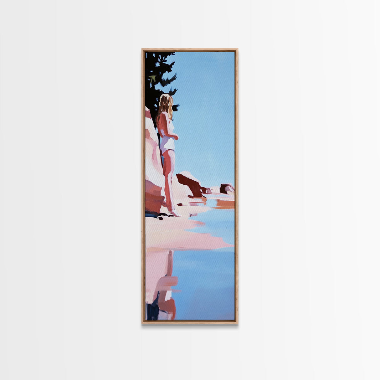 Woman by the Sea, Dreamy Coastal Art, Feminine Minimalist Print, Framed Canvas Print, Elegant Wall Art, Bedroom Decor, Modern Aesthetic