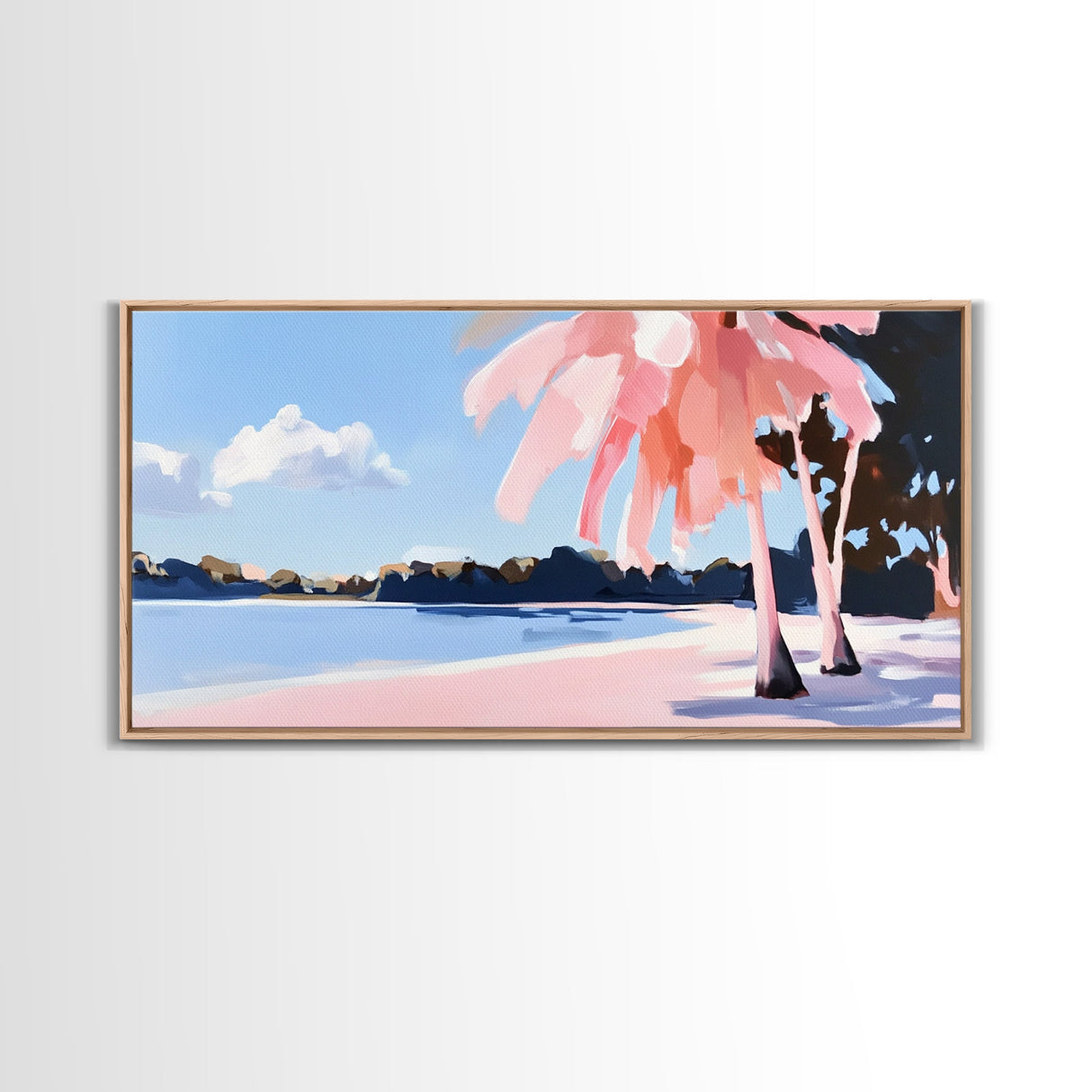 Tropical Beach, Palm Trees, Ocean View, Canvas Print, Coastal Home Decor, Summer Landscape, Living Room Art, Minimalist Nature Painting
