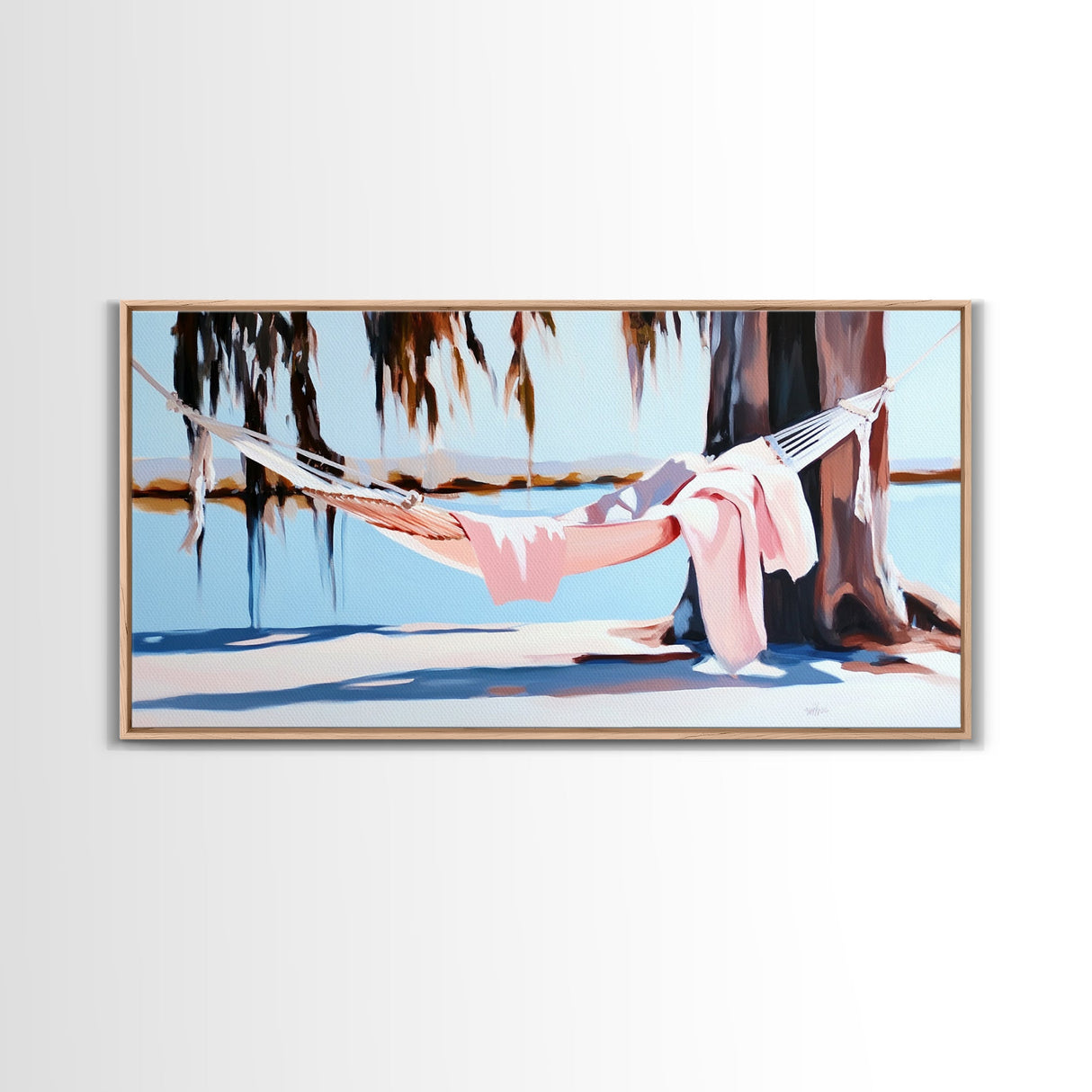 Hammock Retreat, Peaceful Escape, Lazy Afternoon, Lakeside Vibes, Framed Canvas Print, Relaxing Wall Art, Bedroom Decor, Nature Gift