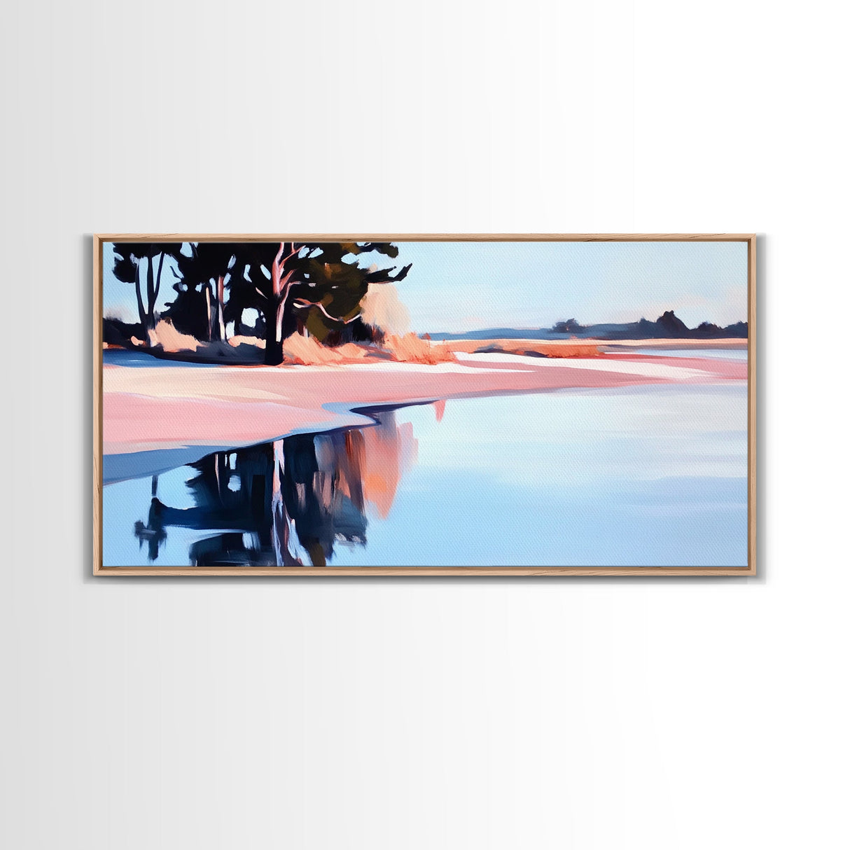 Lakeside Reflection, Serene Landscape Art, Nature Wall Print, Calm Waters Artwork, Zen Tranquility Decor, Office Canvas Print