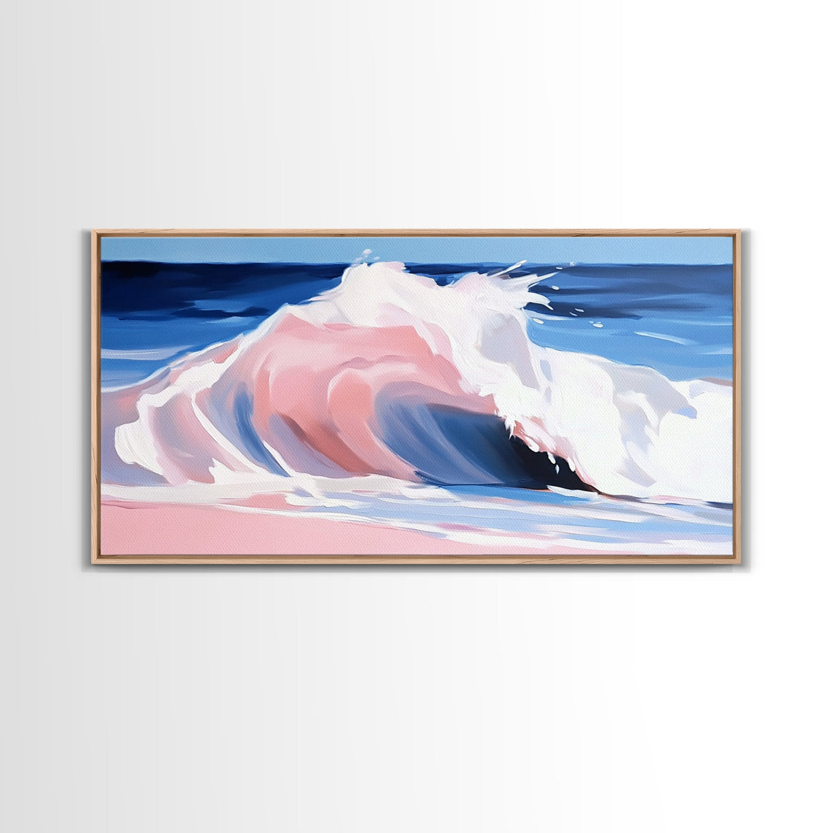 Pink Ocean, Abstract, Canvas Print, Coastal abstract painting, soft pastel waves, modern beach decor, minimalist seascape, tranquil water art