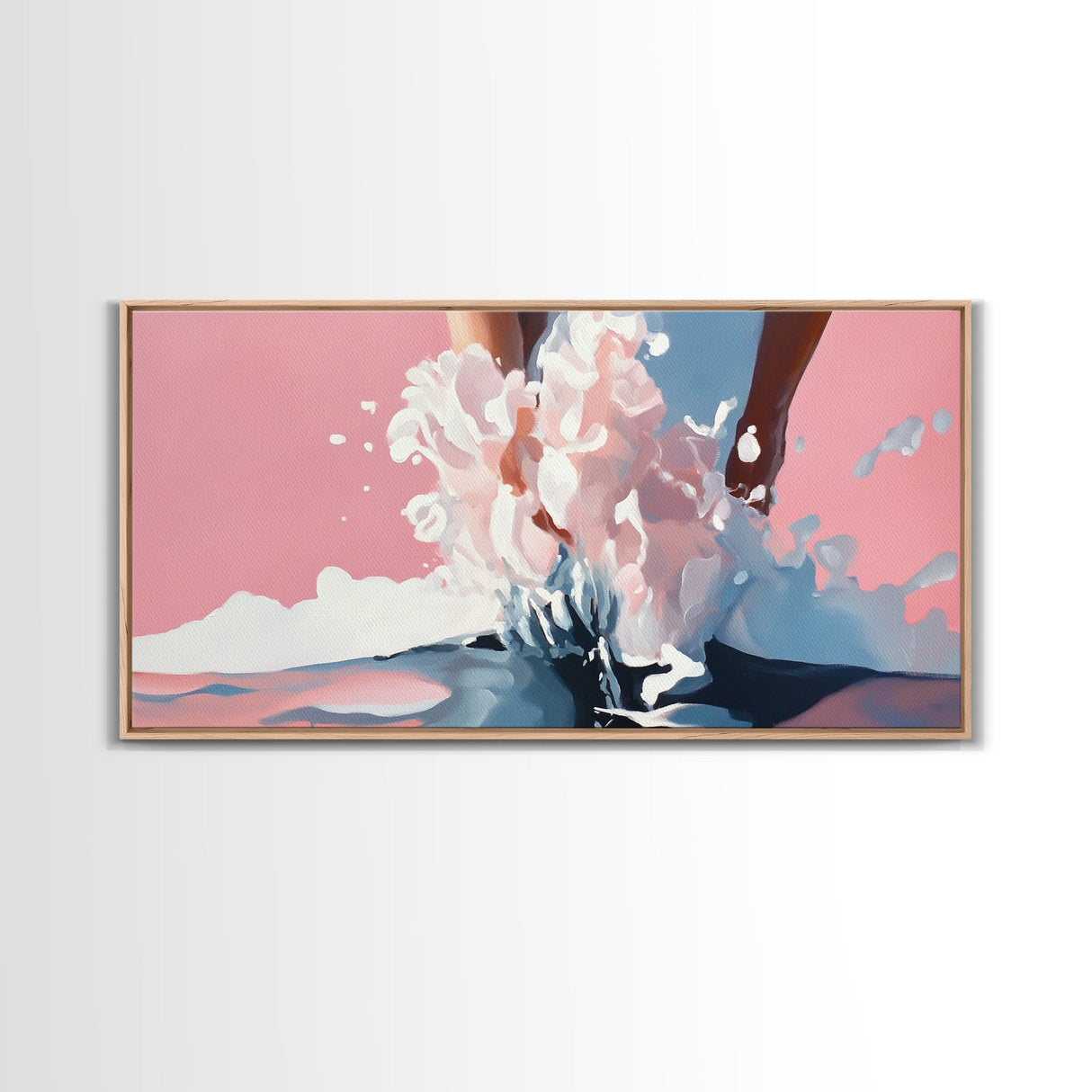 Splashing Water, Abstract Ocean Art, Pink Blue Aesthetic, Coastal Wall Decor, Modern Minimalist, Living Room Art, Canvas Print