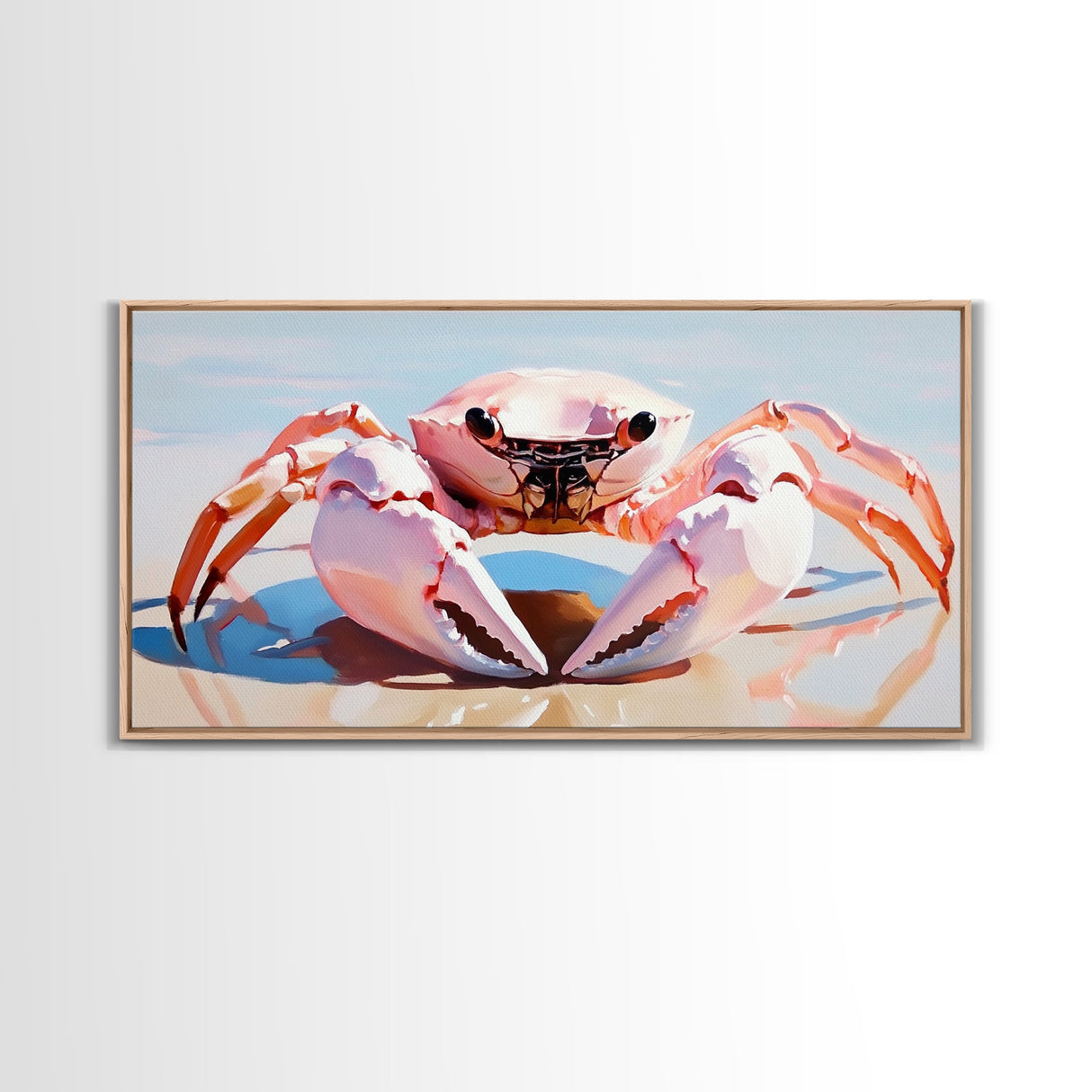 Pink Crab, Coastal Wildlife, Beach Art, Nautical Theme, Framed Canvas Print, Seaside Decor, Ocean Wall Art, Minimalist Animal Painting