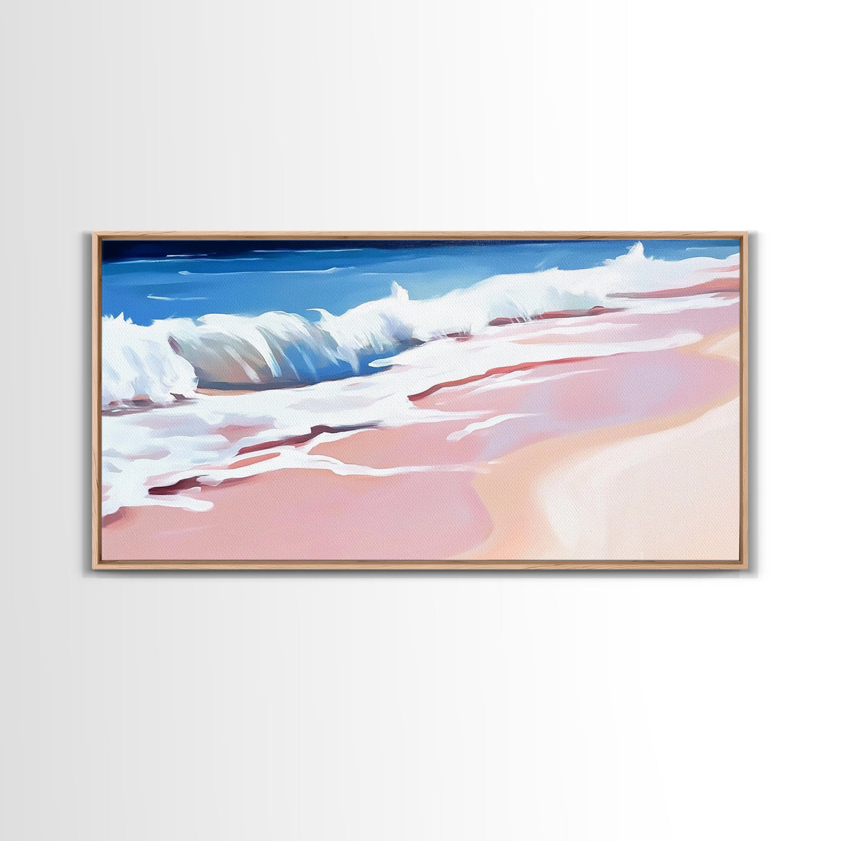 Pink Waves, Ocean Painting, Coastal Home Decor, Beach Wall Art, Summer Aesthetic, Minimalist Seascape, Canvas Print, Nautical Theme