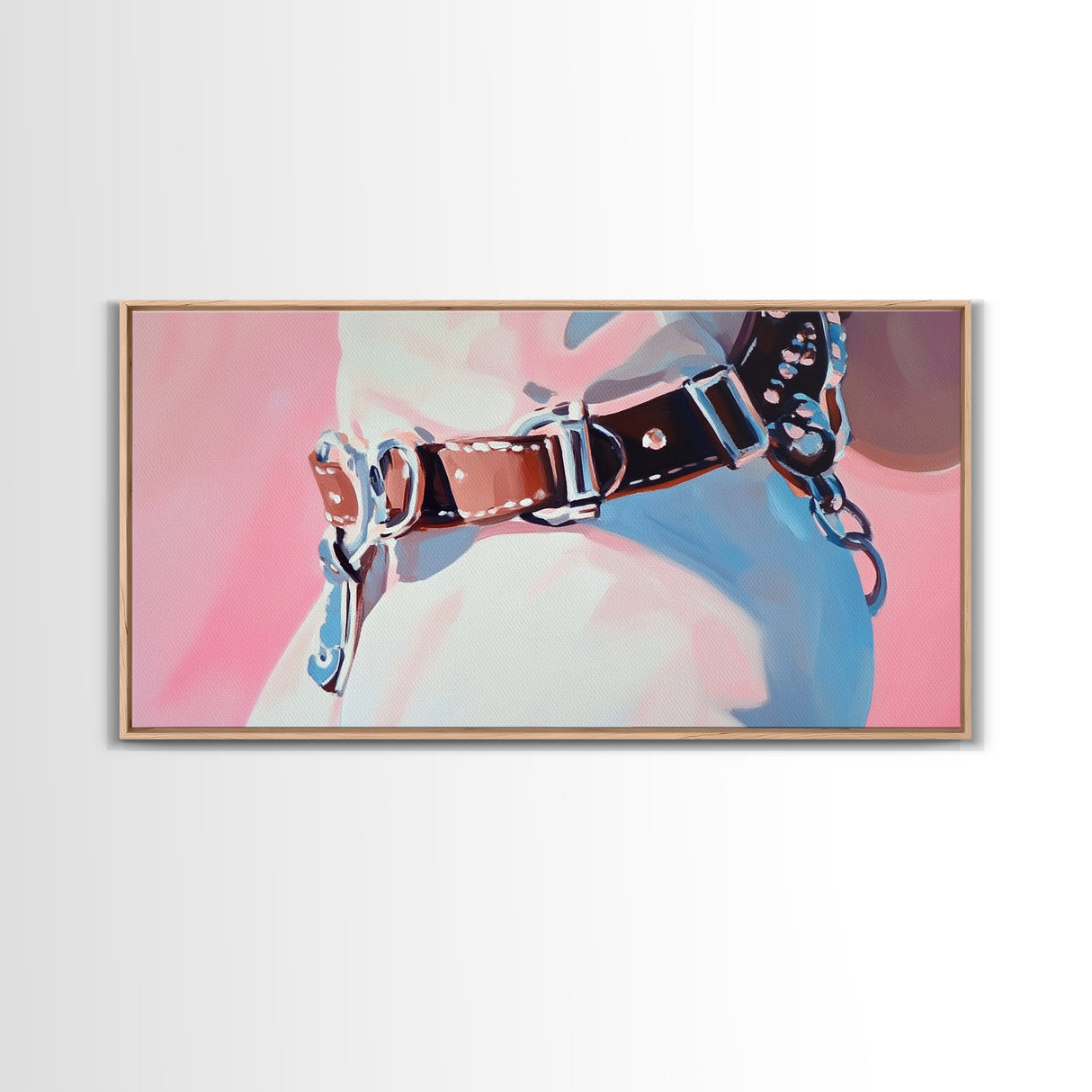 Leather Belt, Western Fashion, Modern Cowboy Art, Chic Home Decor, Framed Canvas Print, Minimalist Pink and Blue Wall Art