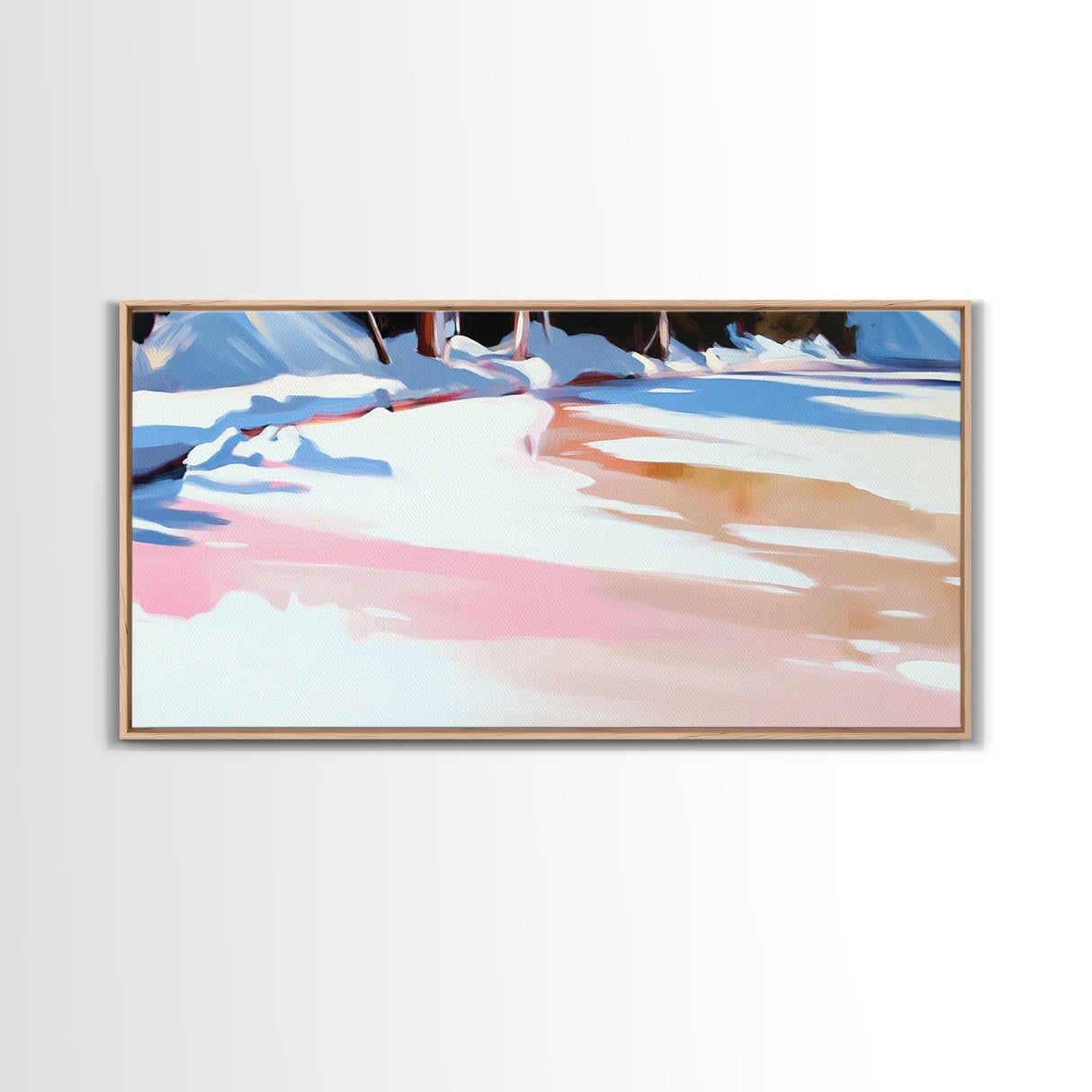 Winter Reflection, Snowy Landscape, Framed Canvas Print, Cozy Wall Art, Modern Home Decor, Minimalist Painting, Serene Nature Scene