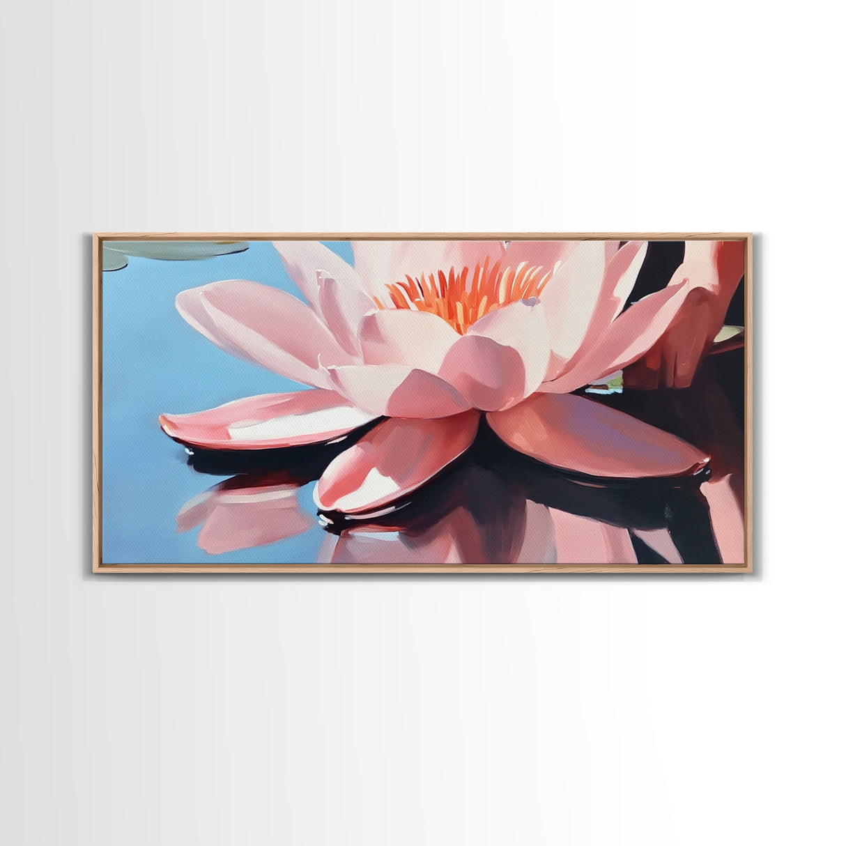 Lotus, Reflection, Blue Water, Framed Canvas Print, Floral Art, Zen Decor, Meditation Wall Art, Modern Botanical, Serene Home Decor