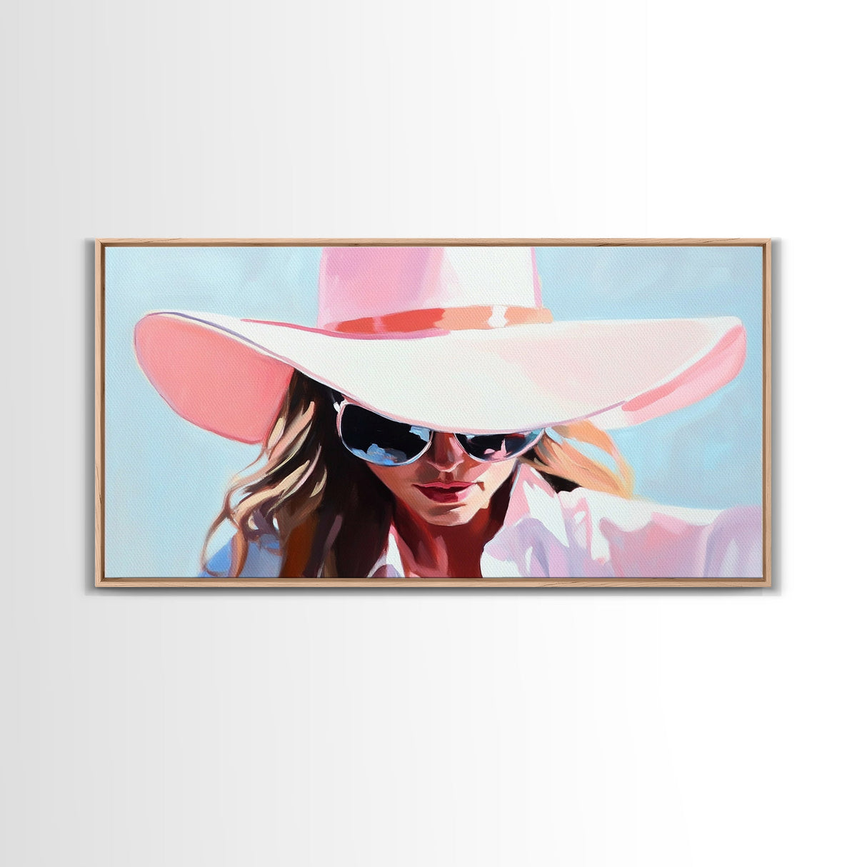 Woman Stylish Hat, Fashion Illustration, Chic Wall Art, Modern Glamour Decor, Framed Canvas Print, Elegant Portrait, Pastel Aesthetic