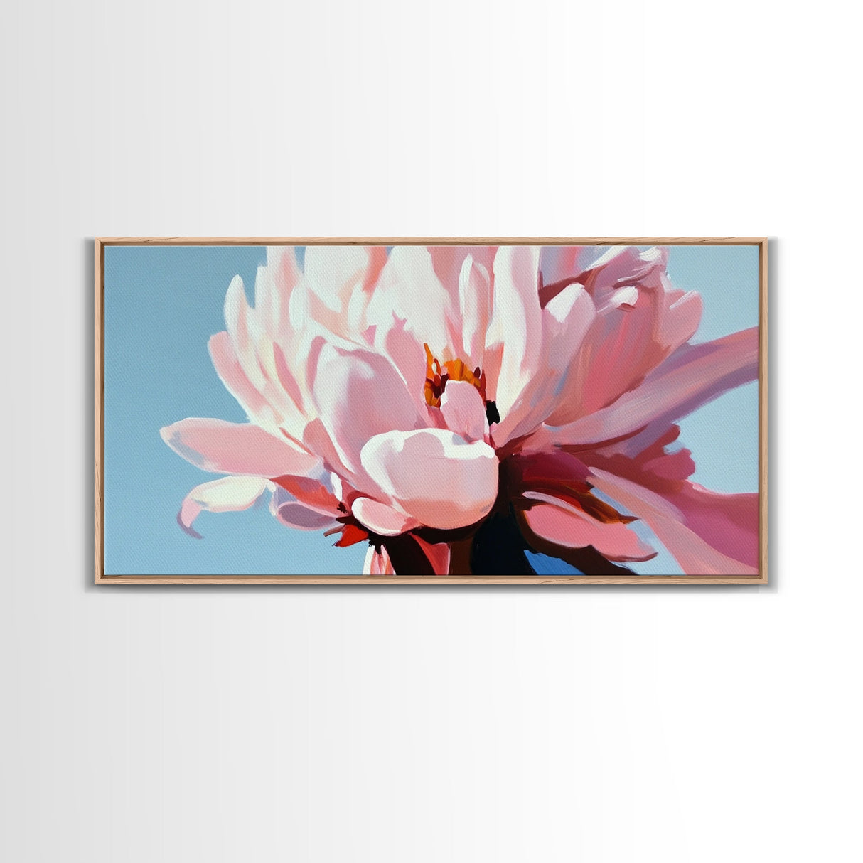 Peony Bloom, Floral Wall Art, Feminine Aesthetic, Modern Minimalist, Blush Pink Painting, Framed Canvas Print, Bedroom or Office Decor