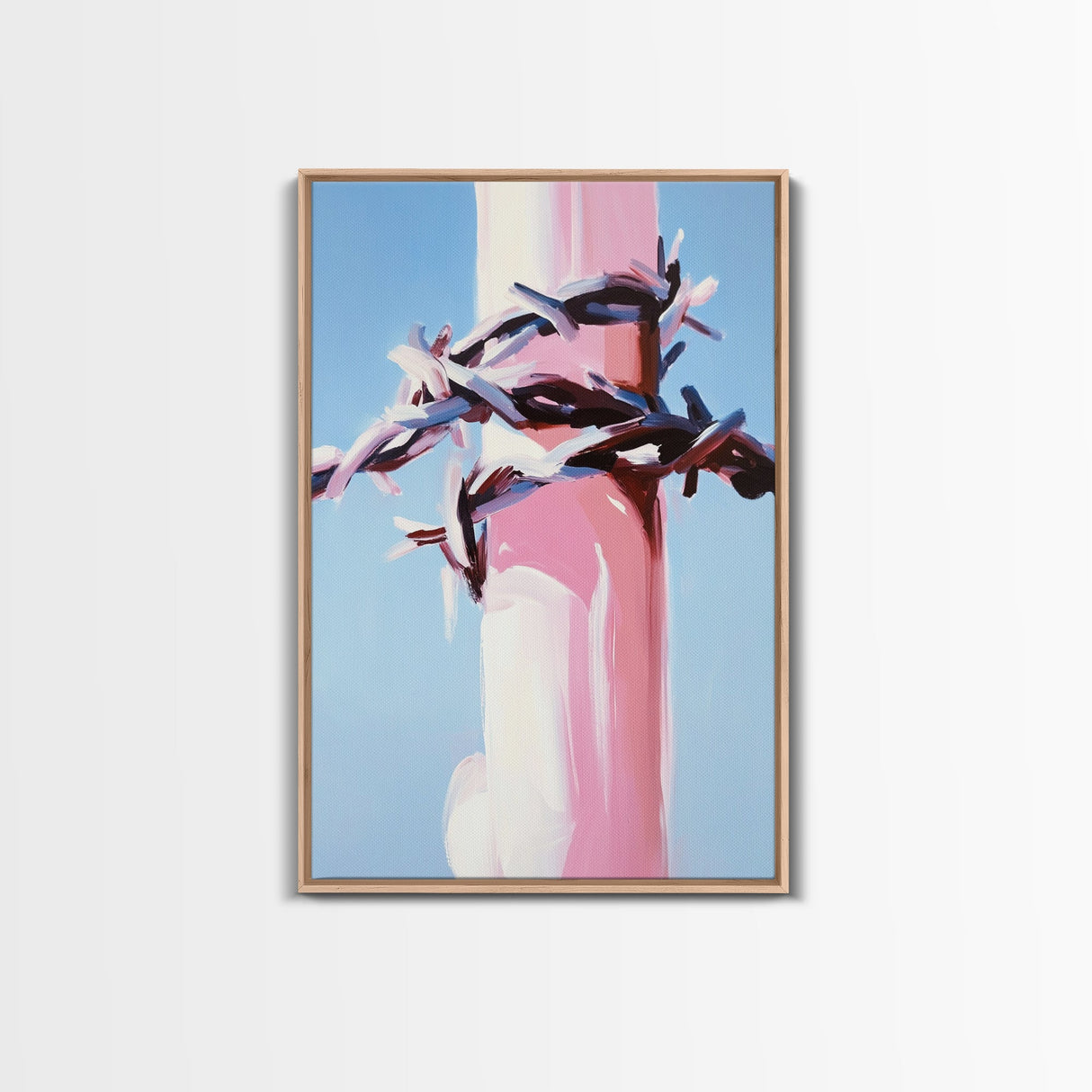 Barbed Wire, Western Art, Modern Minimalist, Soft Color Contrast, Framed Canvas Print, Cowboy Aesthetic, Dramatic Statement Piece