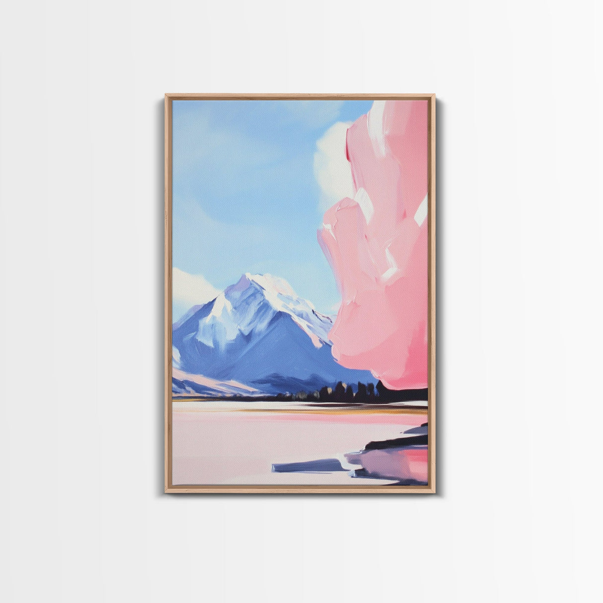 Snowy Mountain Art, Pastel Landscape, Modern Nature Print, Framed Canvas Print, Winter Decor, Minimalist Wall Art, Cozy Home Aesthetic