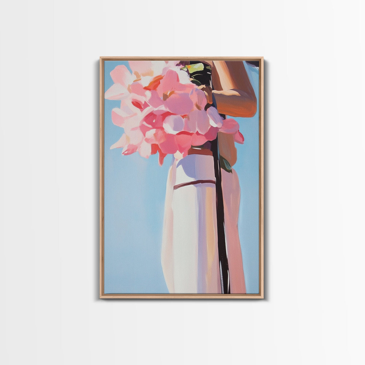 Pink Floral Bouquet, Romantic Flower Painting, Soft Pastel Aesthetic, Framed Canvas Print, Feminine Wall Art, Bedroom Decor, Modern Art