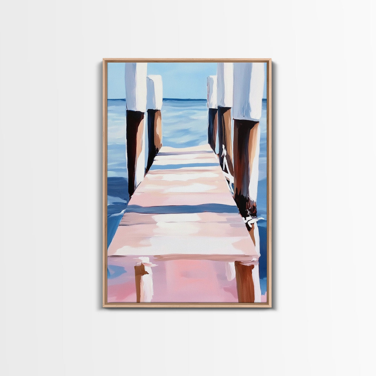 Seaside Pier View, Minimalist Coastal Painting, Tranquil Ocean Scene, Framed Canvas Print, Nautical Wall Decor, Beach House Art, Serene Living Room Art