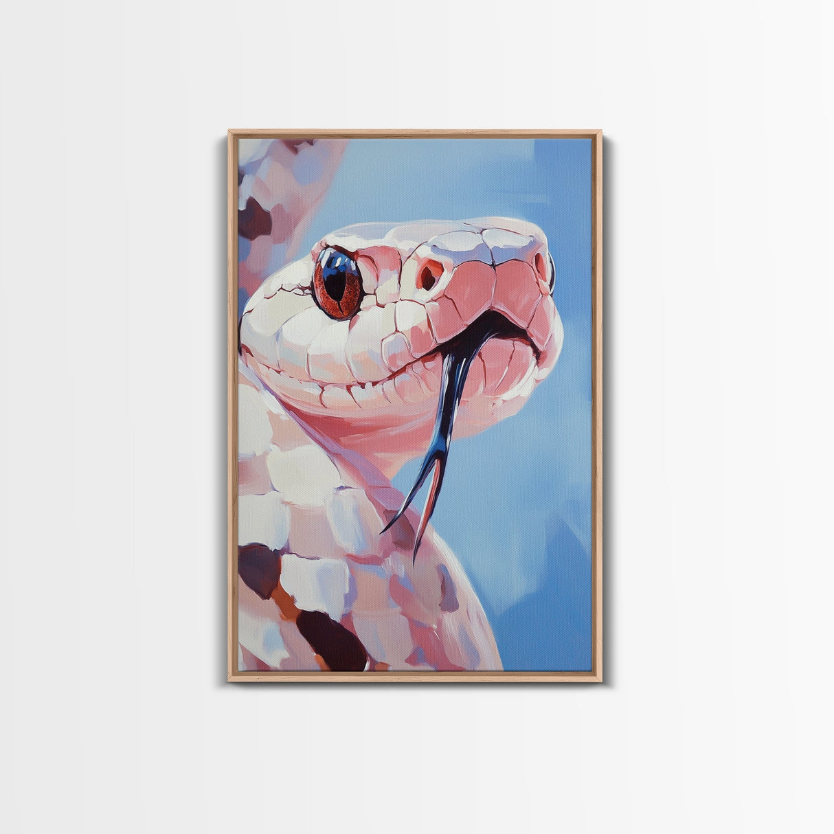 Pink Snake, Wildlife Portrait, Exotic Reptile, Framed Canvas Print, Animal Lover Wall Art, Unique Home Decor, Nature Inspired Art