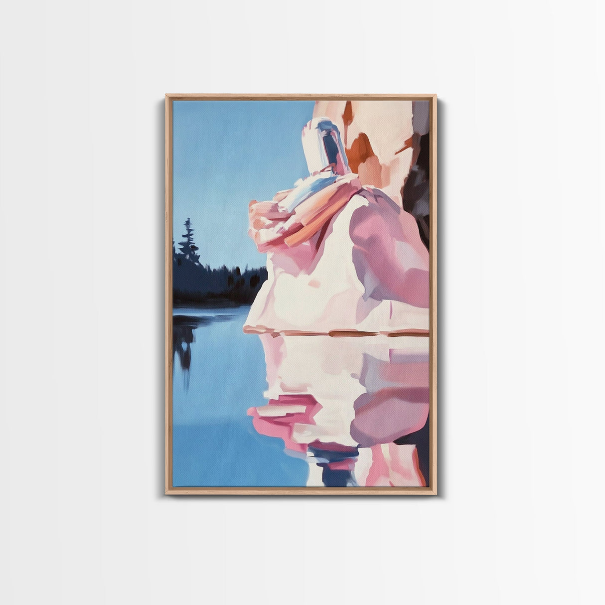 Coastal Escape, Soft Color Landscape, Feminine Art, Minimalist Design, Beach Inspired, Framed Canvas Print, Bedroom Wall Art