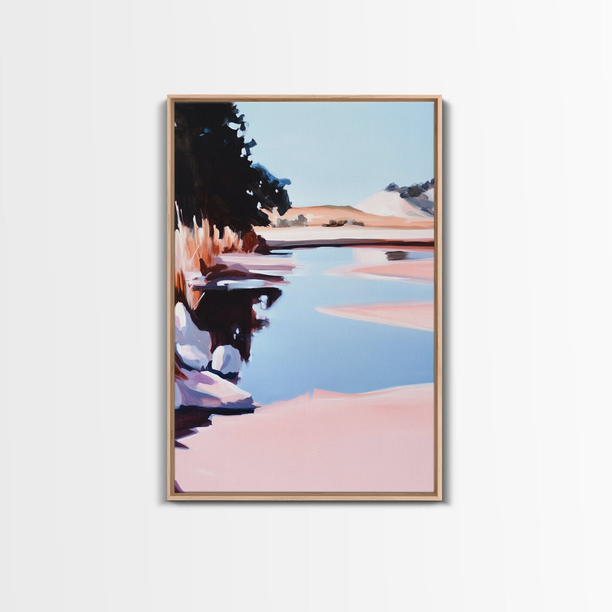 Tranquil Lake, Serene Nature, Reflection Landscape, Framed Canvas Print, Cozy Wall Art, Minimalist Home Decor, Bedroom Artwork