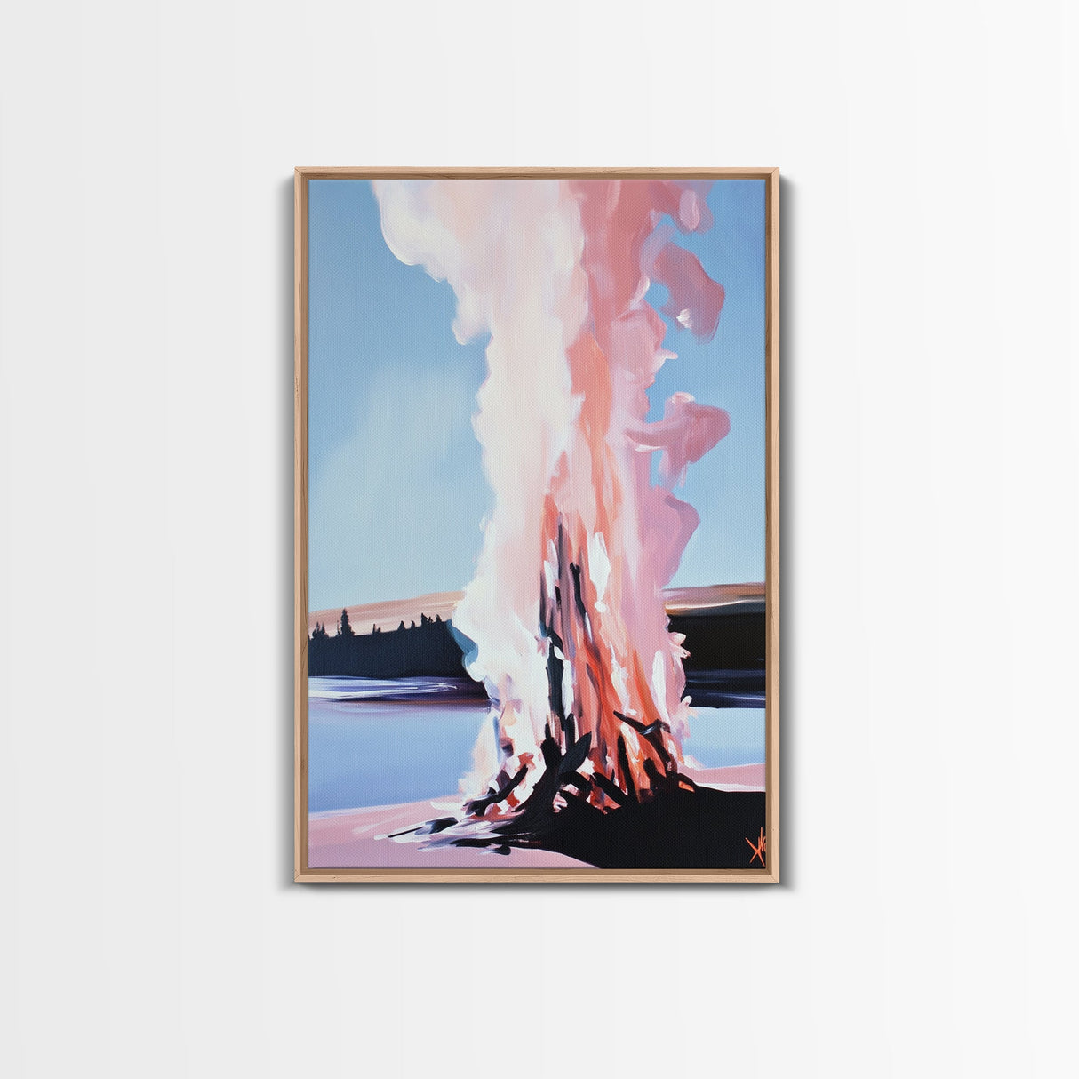 Smoky Bonfire, Abstract Fall Art, Cozy Landscape Painting, Framed Canvas Print, Cabin Wall Art, Autumn Home Decor, Living Room Artwork