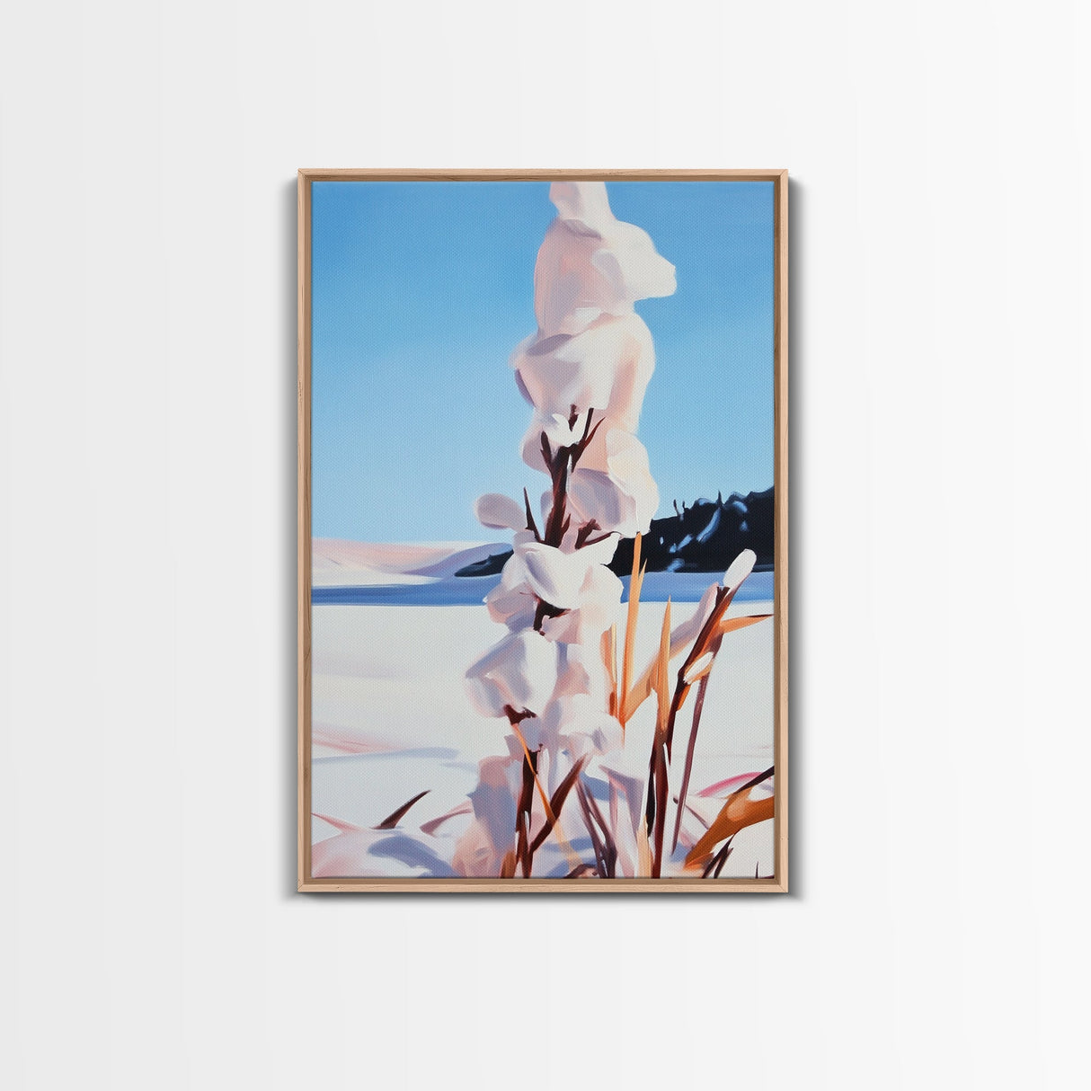 Snowy Nature, Winter Landscape, Mountain Art, Framed Canvas Print, Modern Home Decor, Serene Scenic Painting, Living Room Wall Art
