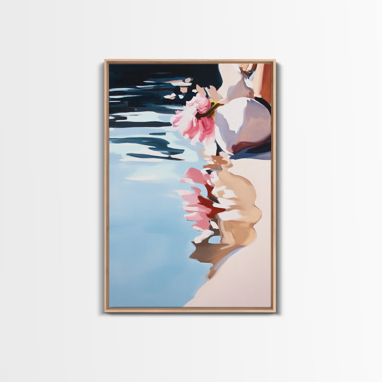 Floral Reflection, Dreamy Water Art, Framed Canvas Print, Romantic Pastel Painting, Boho Home Decor, Nature Artwork, Zen Aesthetic
