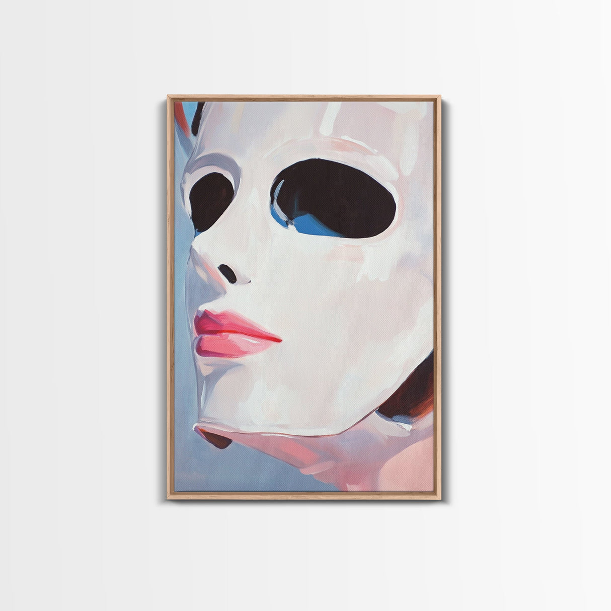 White Mask Portrait, Feminine Art, Minimalist Decor, Abstract Face Painting, Modern Aesthetic, Canvas Print, Framed Canvas Print