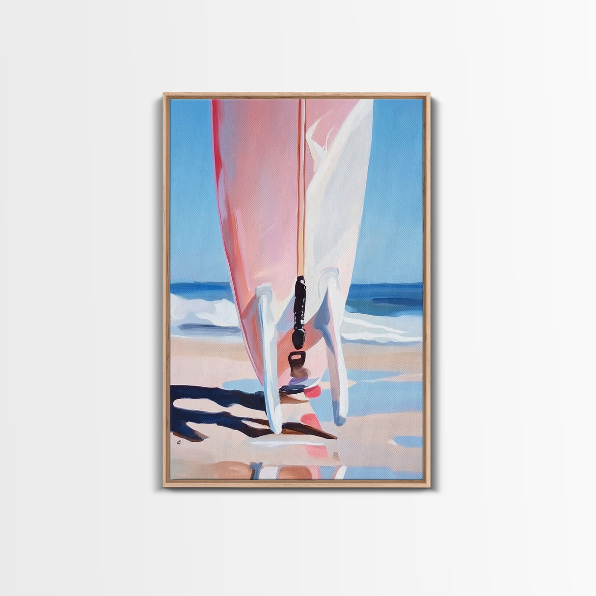 Surfboard Reflection, Beach Wave Art, Ocean Lover Print, Framed Canvas Print, Tropical Home Decor, Summer Aesthetic Wall Art