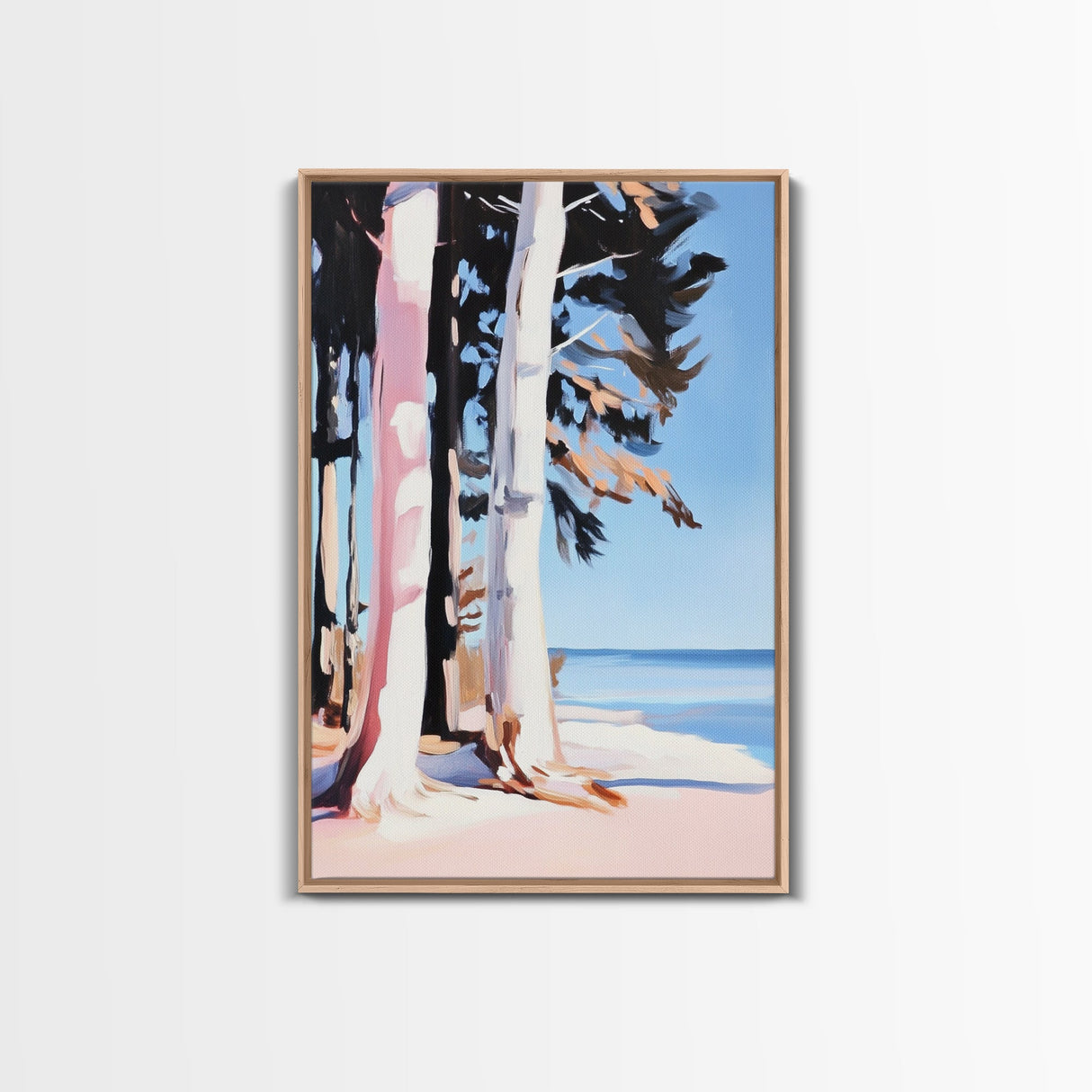 Birch Trees, Lakeside Forest Art, Nature Landscape Print, Framed Canvas Print, Rustic Cabin Decor, Modern Minimalist Wall Art