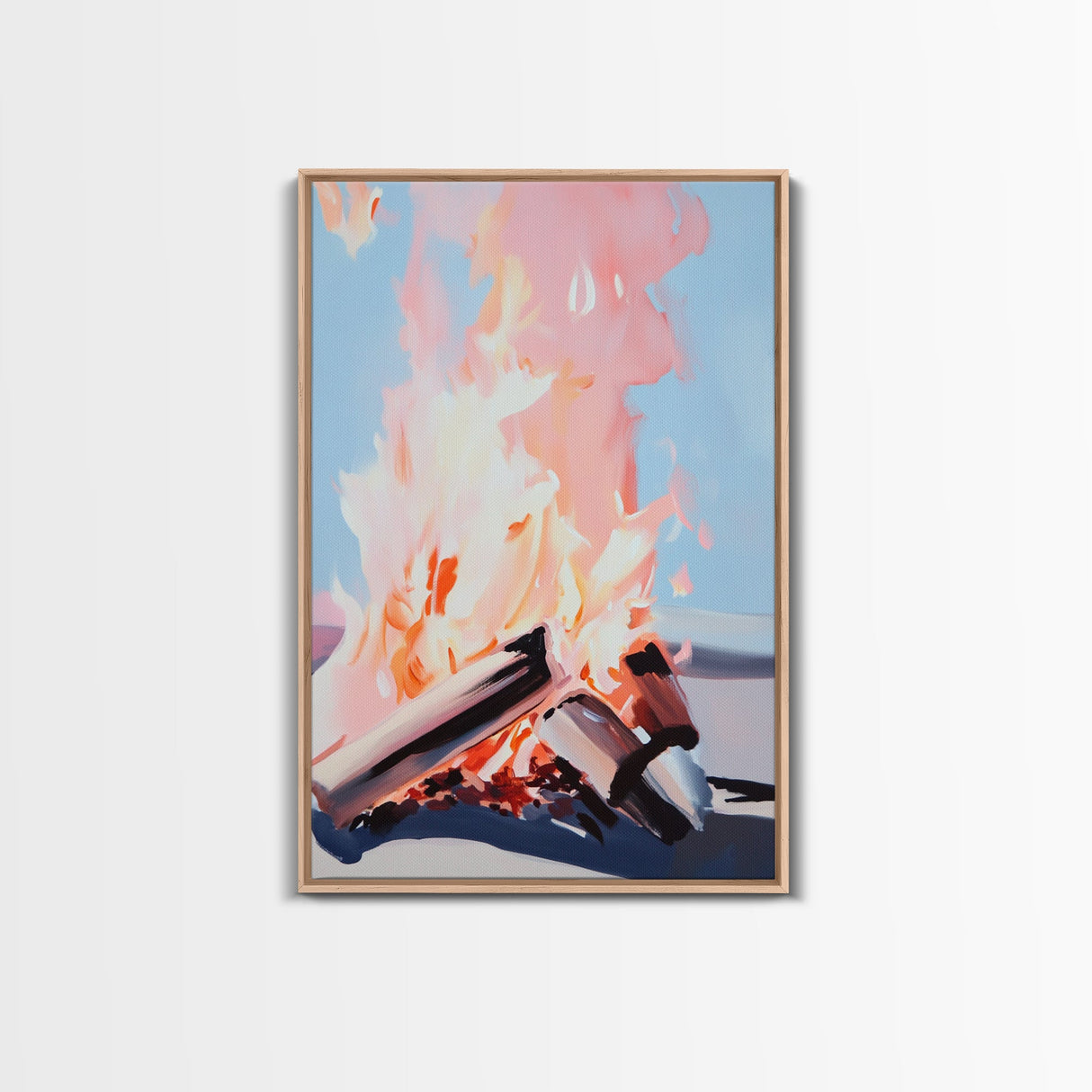 Sunset Flames, Campfire Glow, Coastal Night, Framed Canvas Print, Cozy Warmth, Rustic Outdoor Art, Fall Wall Decor, Cabin Aesthetic