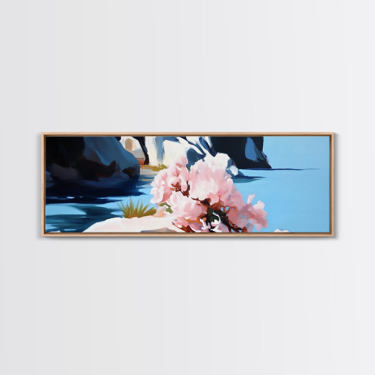 Blossoming Coast, Floral Wall Art, Living Room Decor, Canvas Print, Nature-Inspired Artwork, Coastal Aesthetic, Spring Botanical Art