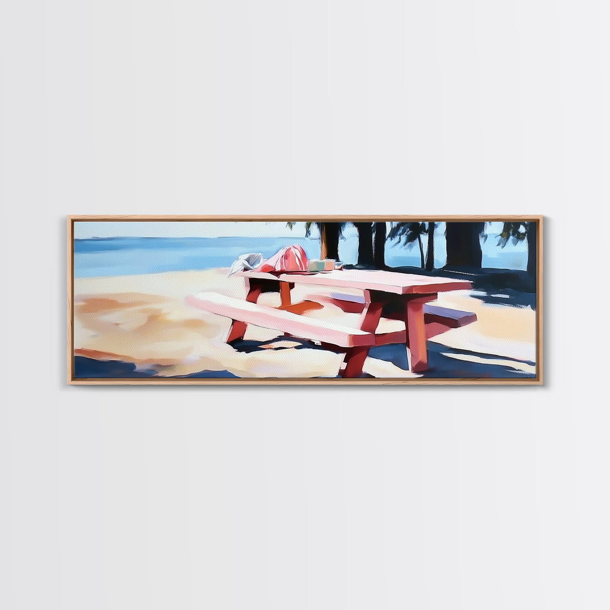 Picnic Table, Beach, Coastal, Canvas Print, Summer Wall Art, Relaxing Nature Artwork, Minimalist Decor, Living Room or Patio Art