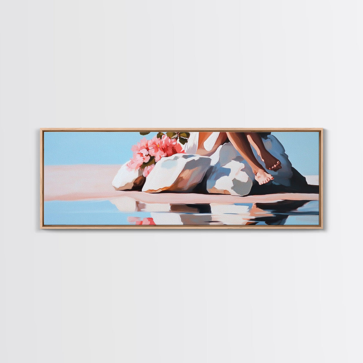Beach Blossom Scene, Floral Coastal Art, Pastel Summer Vibes, Nature Wall Decor, Soft Aesthetic, Canvas Print, Bedroom Wall Art