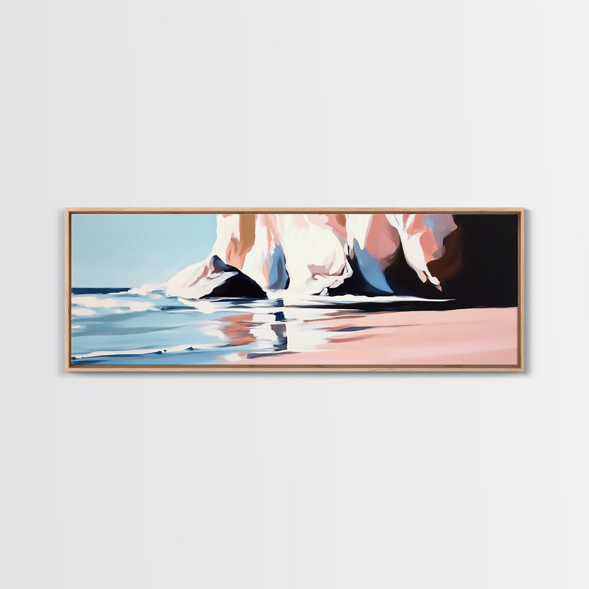 Cliffside Waves, Ocean Reflection, Seaside Landscape, Coastal Art, Beach House Wall Decor, Nautical Print, Framed Canvas Print