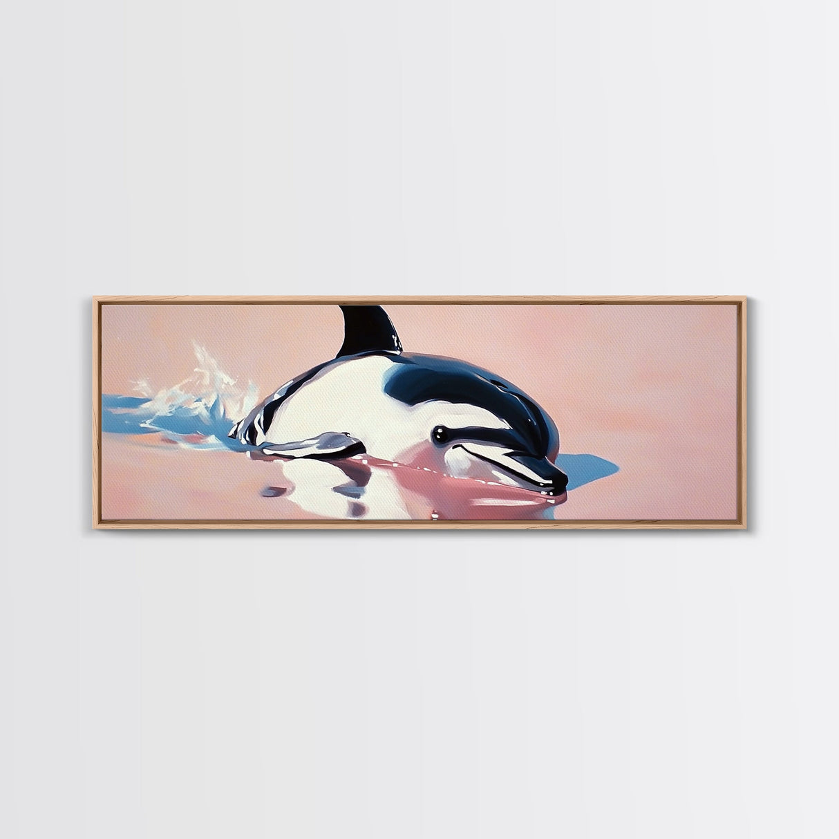 Playful Dolphin, Ocean Waves, Marine Life, Framed Canvas Print, Nautical Wall Art, Beach House Decor, Living Room Coastal Art