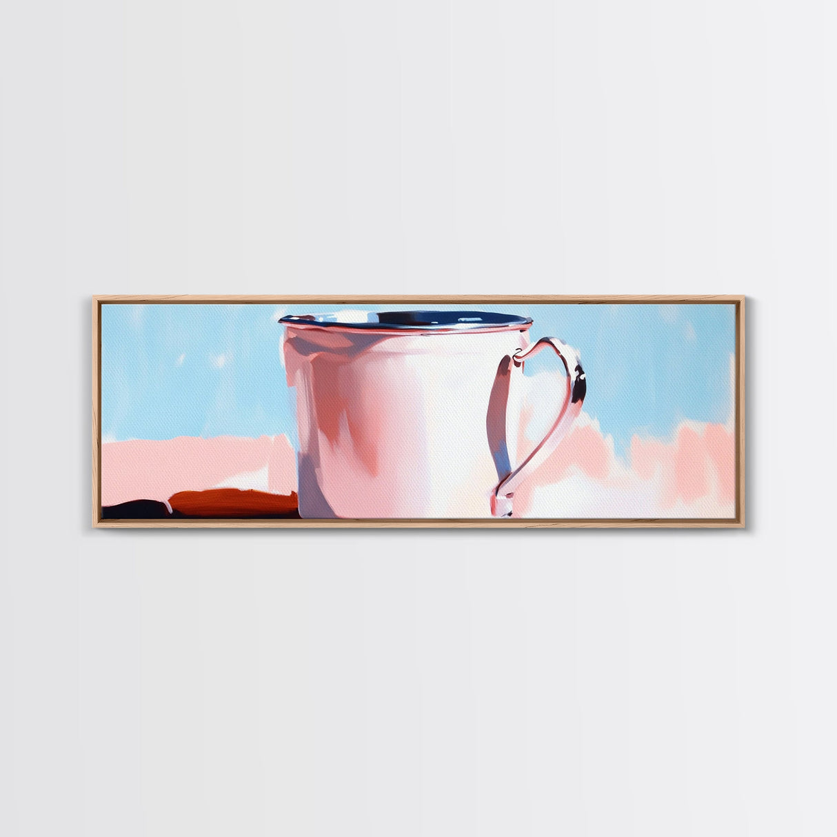 Enamel Mug Painting, Rustic Kitchen Art, Pastel Coffee Print, Still Life, Large Canvas Print, Modern Home Decor, Cozy Wall Art