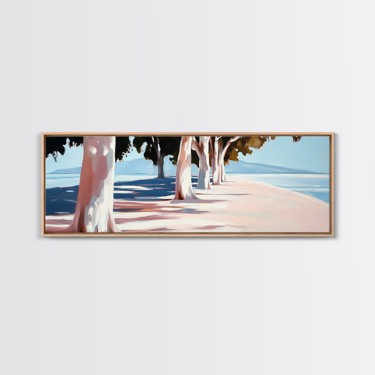 Tree Lined Path, Coastal Art, Scenic Landscape, Framed Canvas Print, Office Wall Art, Minimalist Nature Decor, Modern Impressionism