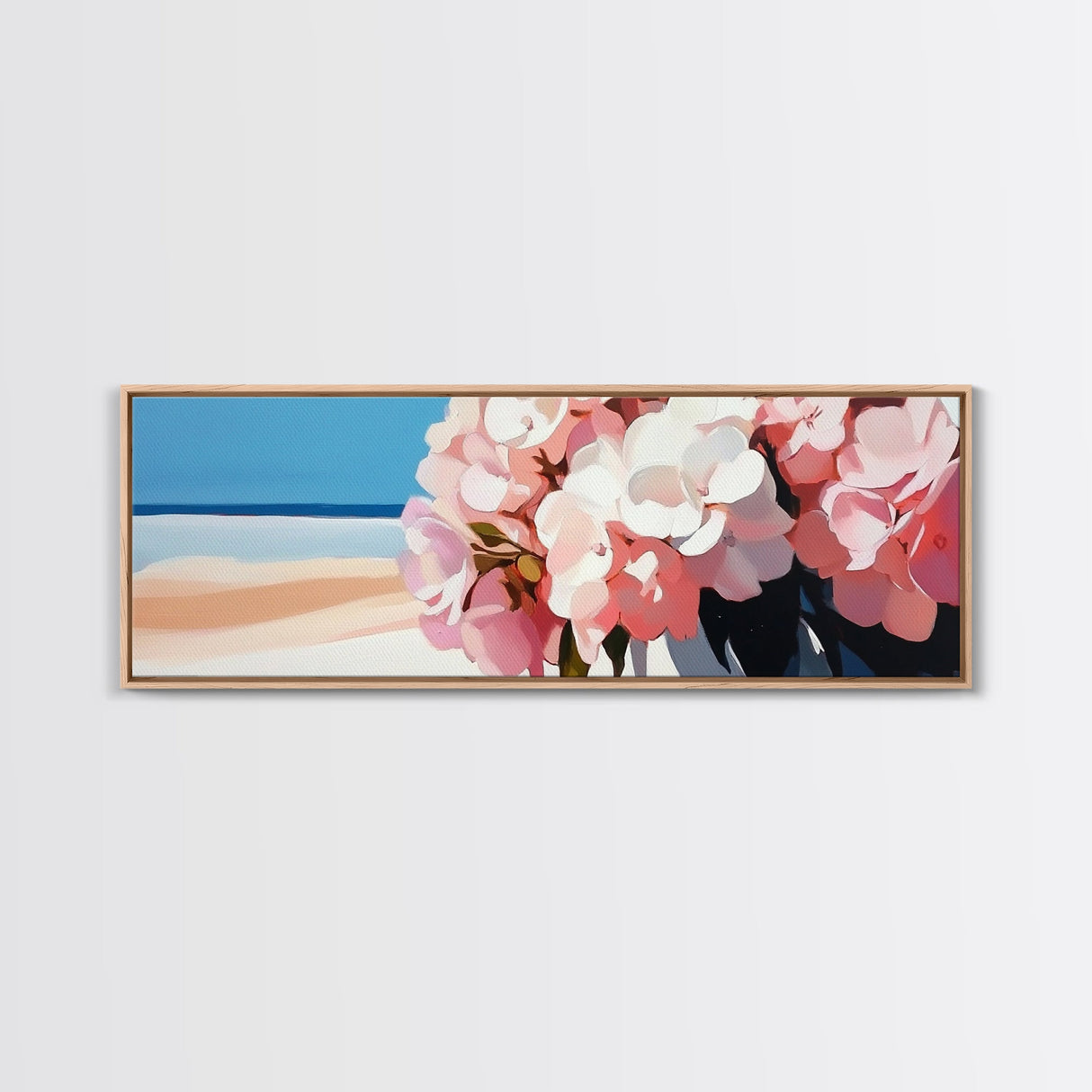 Hydrangea Blooms, Coastal Flowers, Nature Wall Art, Living Room Decor, Summer Aesthetic, Impressionist Style, Framed Canvas Print