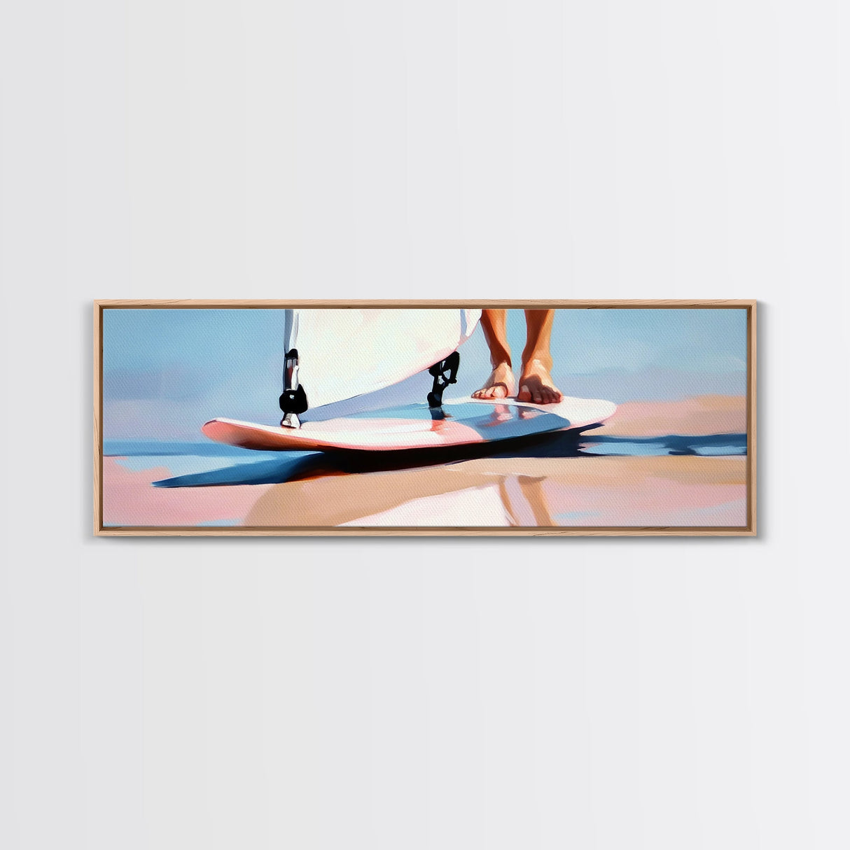 Surfboard Reflections, Beach Vibes, Modern Coastal Art, Surfing Aesthetic, Boho Home Decor, Framed Canvas Print, Watercolor Inspired
