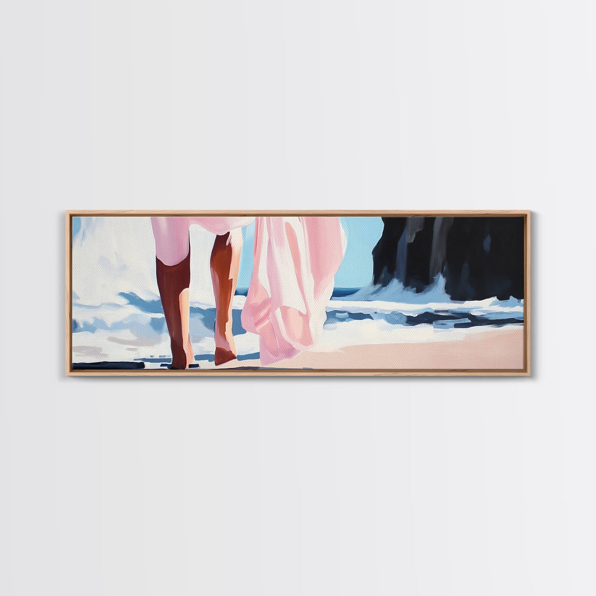 Ocean Waves, Feminine Beach Art, Coastal Minimalist Decor, Framed Canvas Print, Soft Pastel Seaside Art, Nautical Living Room Wall Art